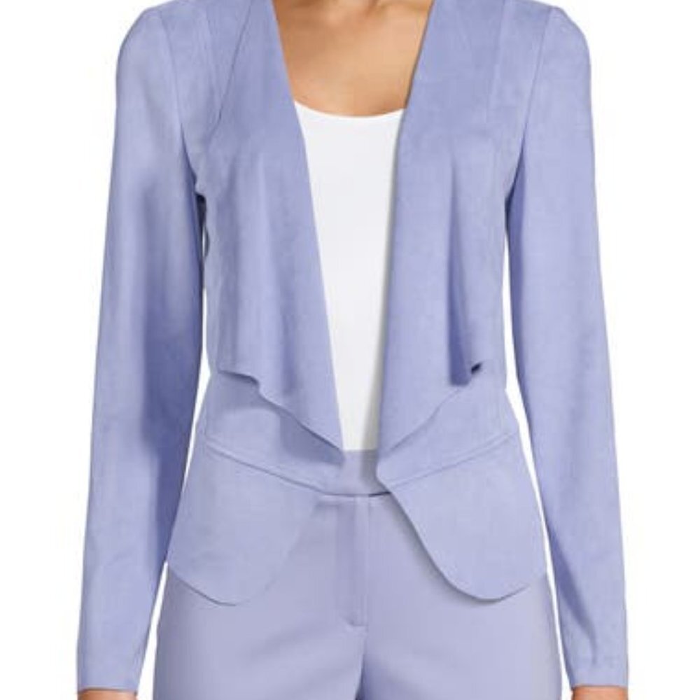 Anne Klein Faux Suede Drape Front Jacket High Sky - Picture 3 of 8